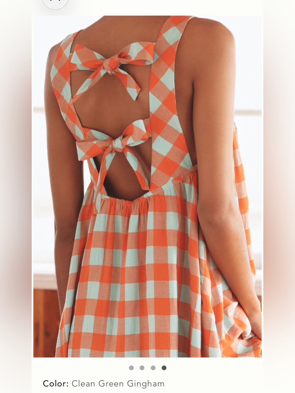 Anthropologie Tie-Back Midi Apron Nap Dress in orange and light green Gingham. M - Picture 4 of 6